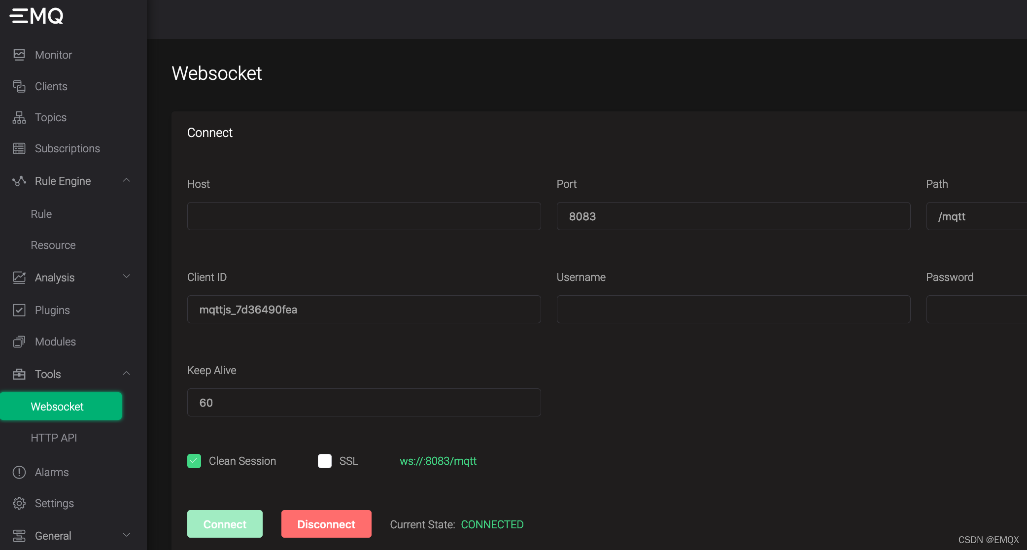 EMQ X DashBoard 的 WebSocket 客户端