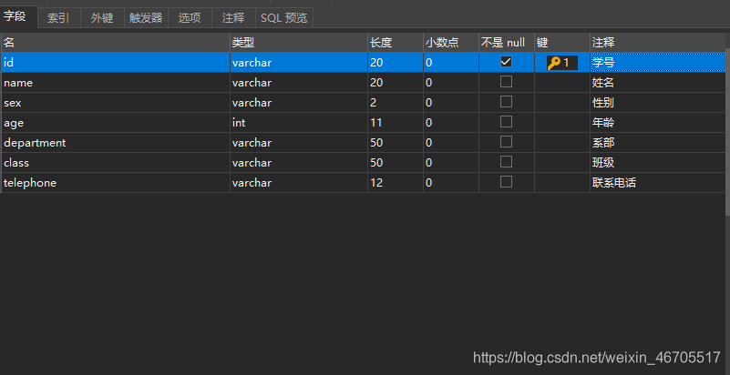 t_student表格