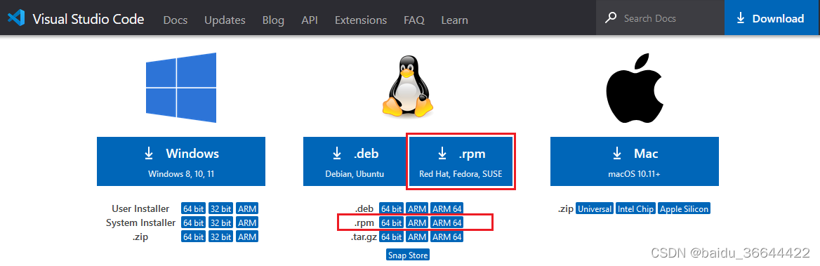 下载“.RPM”格式的 VS Code