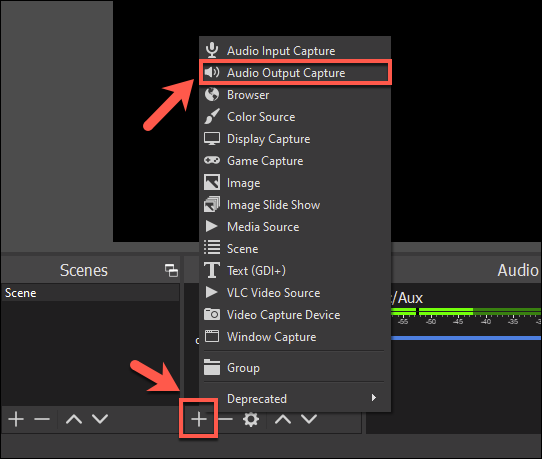 Adding an output source in OBS