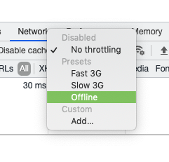 设置浏览器断网 offline