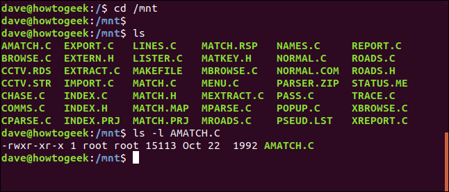 contents of a floppy disk in a terminal window