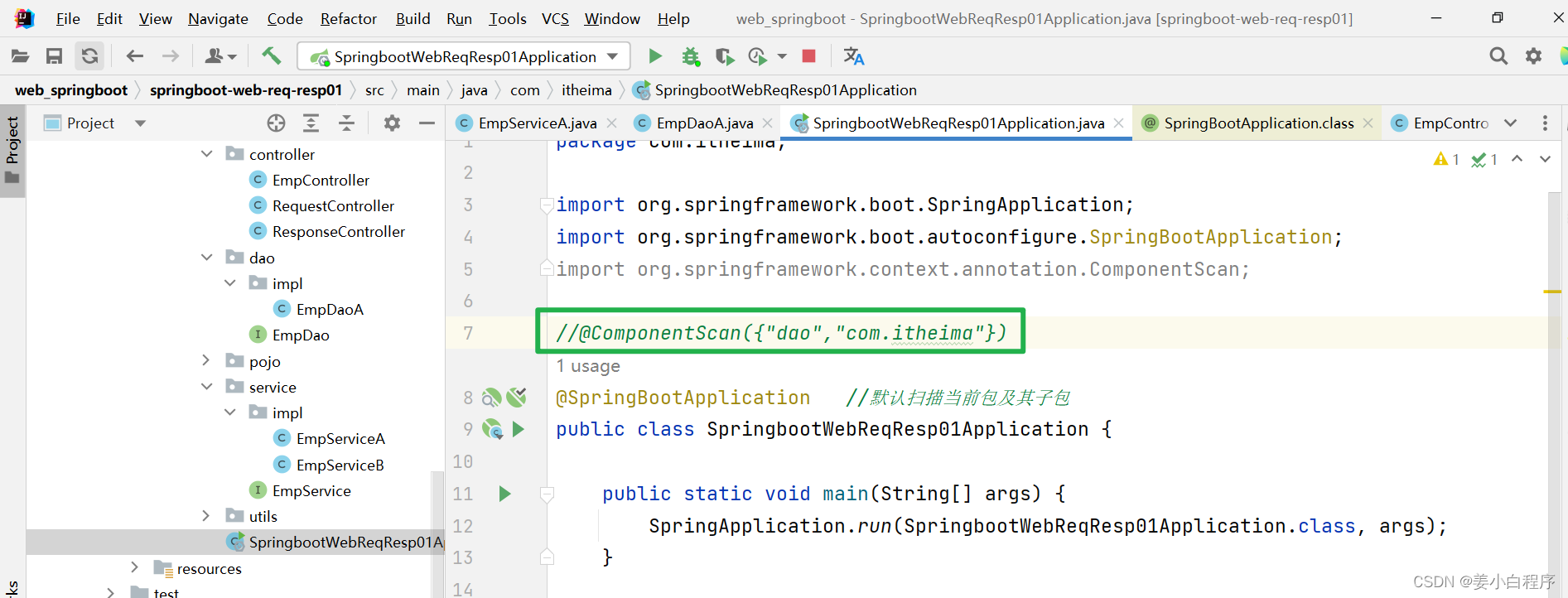 10 @component with @componentscan and @postconstruct... IOC详解和组件扫描注解@ComponentScan和@SpringBootApplication-CSDN博客