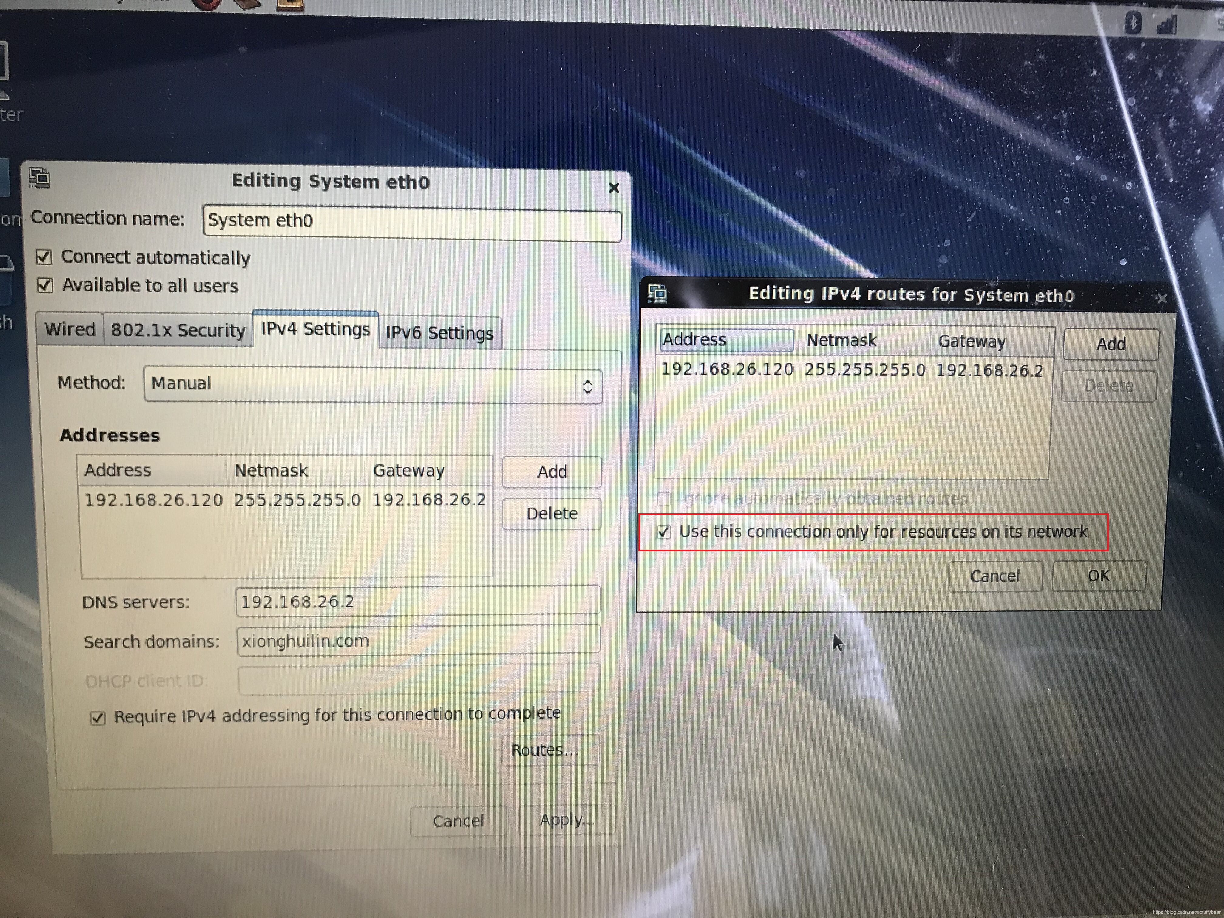 Use this connection only for resources on its network