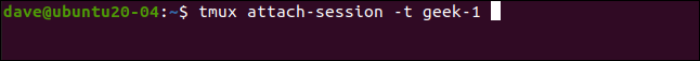 tmux attach-session -t geek-1 in a terminal window.