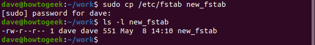 cp /etc/fstab new_fstab in a terminal window