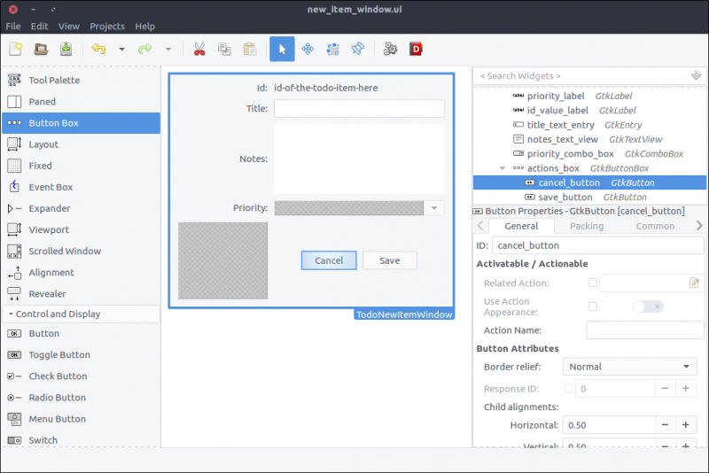 GTK+ ToDo new item with grid and labels
