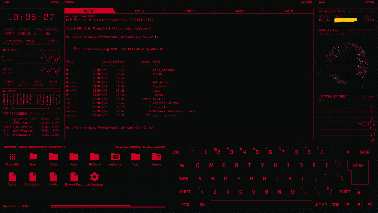 酷炫的终端模拟器eDEX-UI酷炫的终端模拟器eDEX-UI