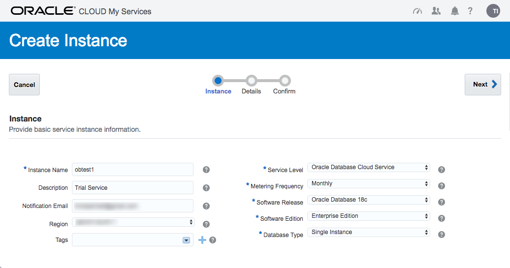 Oracle Cloud : DBaaS - Service