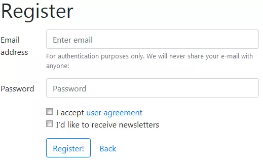 Completed Bootstrap horizontal form with checkboxes built with Bootstrap grid classes