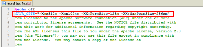 JAVA_OPTS="-Xms512m -Xmx1024m -XX:PermSize=128m -XX:MaxPermSize=256sm"