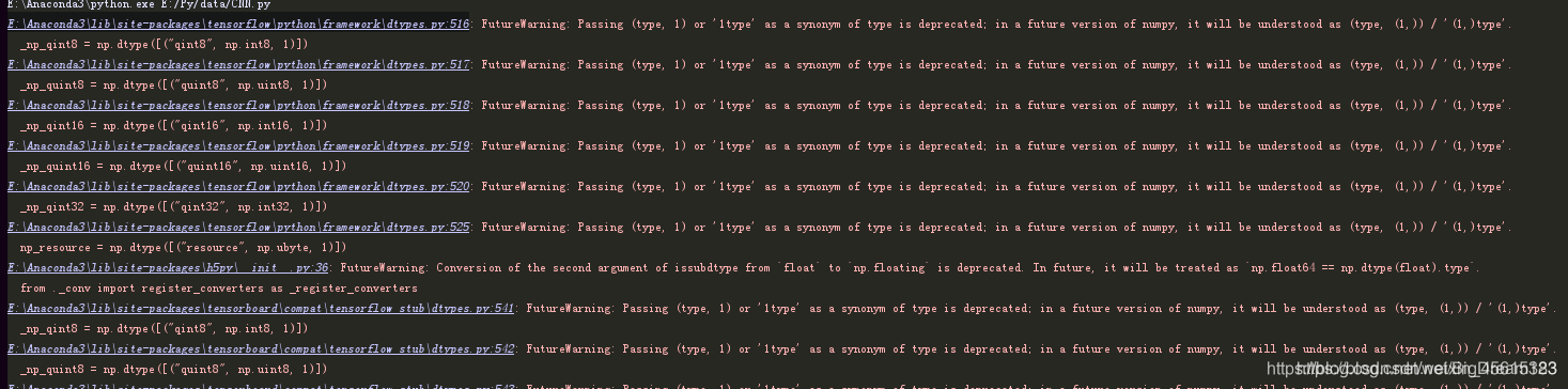 解决python调用TensorFlow时出现FutureWarning_futurewarning: in the future `np ...
