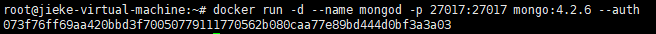 docker run -d --name mongod -p 27017:27017 mongo:4.2.6 --auth