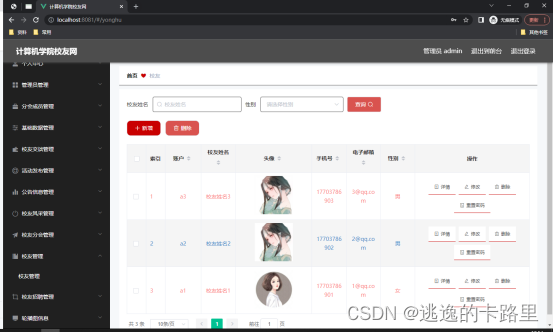 图5.1 校友信息管理页面