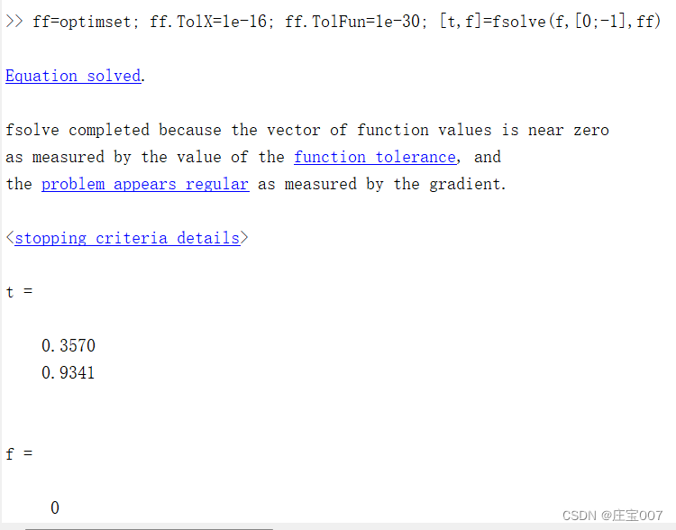 【matlab基础知识代码】(十七)一般非线性方程的数值解方法_fsolve completed because the vector of ...