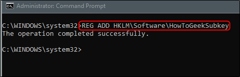 command for adding a subkey to the registry