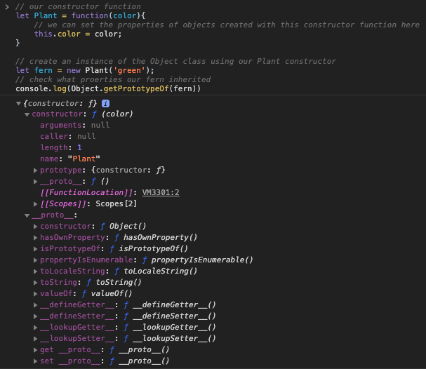 Creating our own constructor function and showing its .__proto__ properties