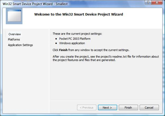 Picture 3. Smart Device Project Wizard.