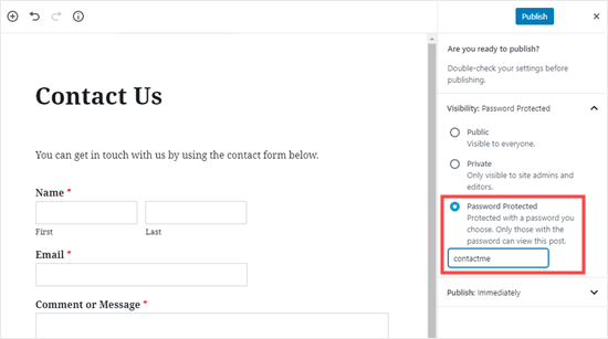 Password protecting your contact page