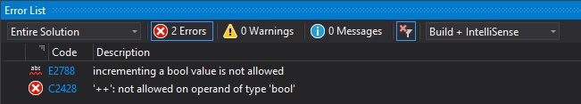 Removing operator++ for bool