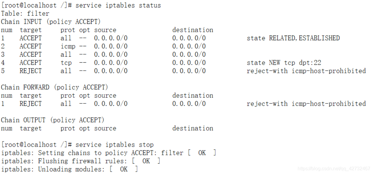 service iptables stop命令