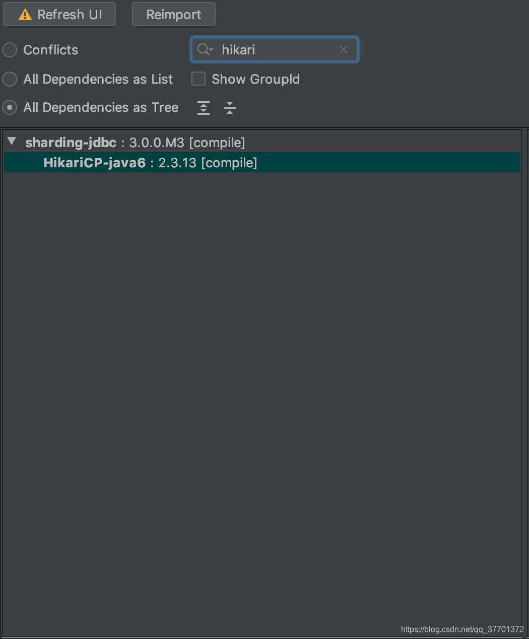 发现在sharding-jdbc包里引用到里HikariCP-java6的包