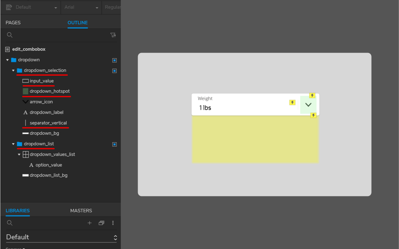 Axure — combo box shapes