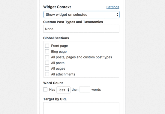 Widget Context settings