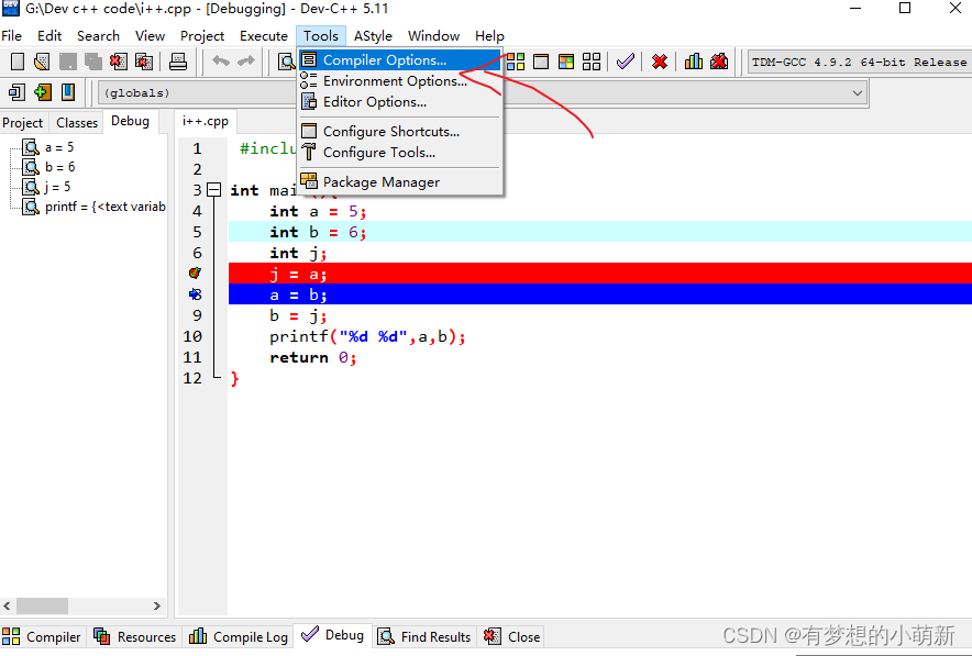 关于DevC++调试一些问题的解答_devc调试左边不出现数据-CSDN博客
