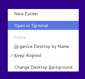首先登陆Linux系统主机界面，单击右健，选择open in Terminal