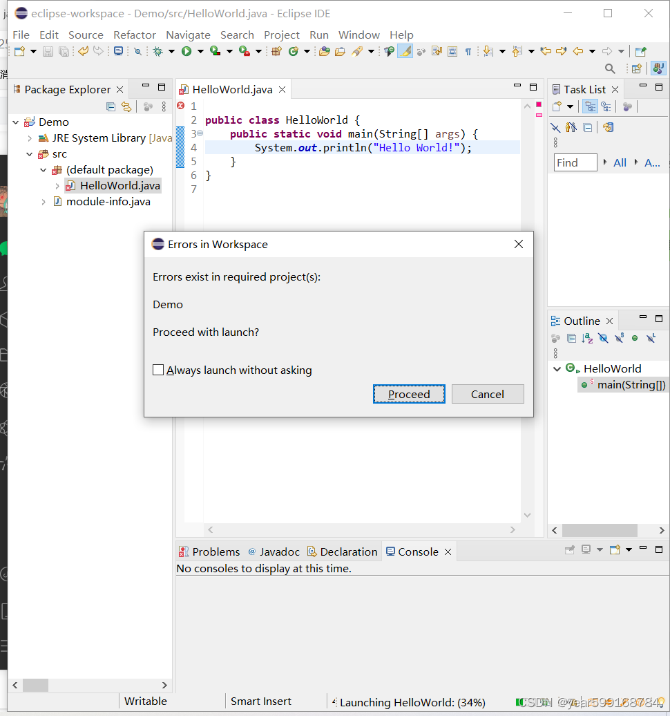 【Java初学】Eclipse新建类无法运行“Errors exist in required project(s)”-CSDN博客