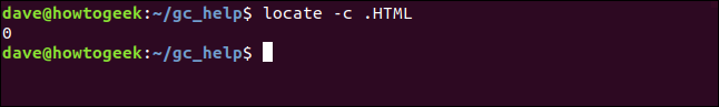 locate -c .HTML in a terminal window