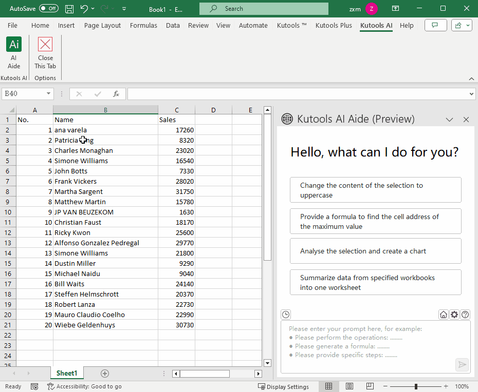 正版授权 | Kutools For Excel - 一款集众多优秀、实用、强大、易用功能于一身的 Excel 工具集。