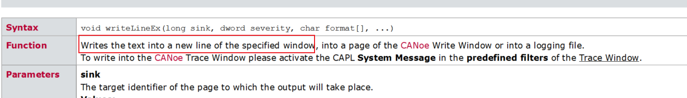 CAPL 脚本打印函数 write ,writeEx ,writeLineEx ,writeToLog ,writeToLogEx ...