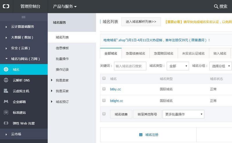 域名列表页面