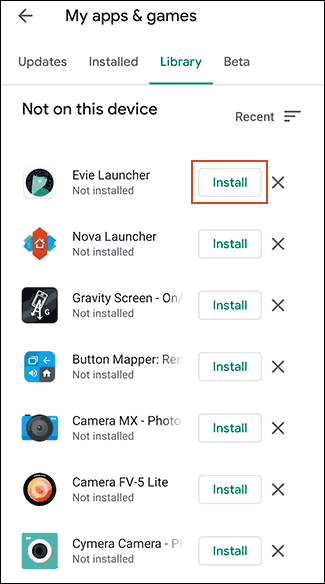 Tap Install next to any app you want to install