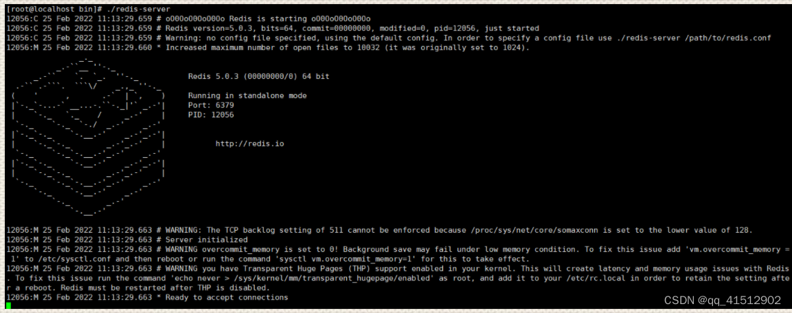 7. 6. 进入/usr/local/redis/bin 目录 执行redis-server 启动redi