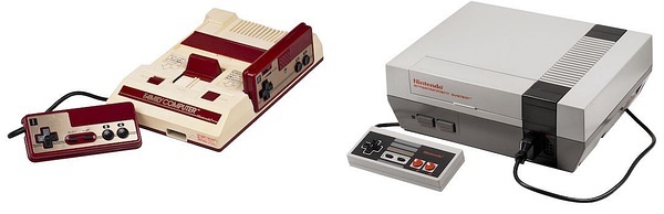 日版 FC（左）与美版 NES（右）其实是相同的机器