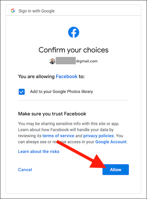 Confirm your choice by clicking the "Allow" button
