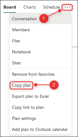 The "Copy plan" menu option.