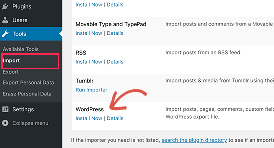 Install WordPress importer