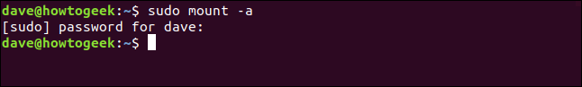 mount -a command in a terminal window