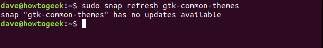 The "sudo snap refresh gtk-common-themes" command in a terminal window.