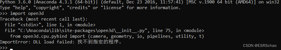 python3.6.0 安装 open3d 报错 “ImportError: DLL load failed: 找不到指定的程序” 解决方法 ...