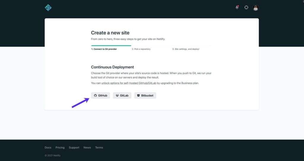 选择 "GitHub" 进行持续部署