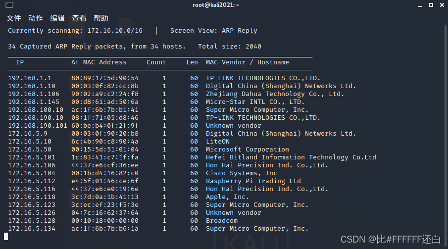 Netdiscover网络扫描工具（kali-路由分析）_netdiscover下载-CSDN博客