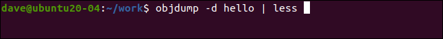 objdump -d hello | less in a terminal window.