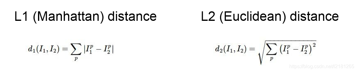 L1曼哈顿距离，L2欧式距离