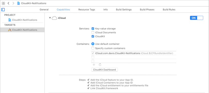 启用iCloud和CloudKit