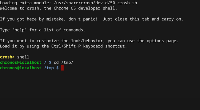 Chrome OS Shell in the tmp directory
